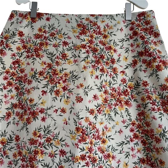 Talbots Floral Stretch A-line Cotton Skirt w/ Contrast Floral Vine Hem Band 12 - Picture 3 of 7